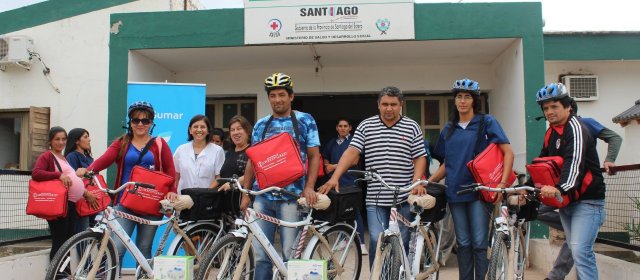 Entregan mochilas térmicas y bicicletas para uso  de agentes sanitarios de comunidades originarias